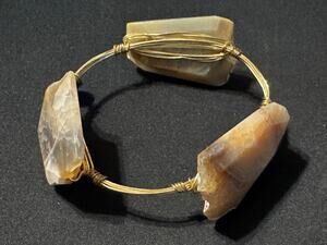 Bourbon & Bowties Agate Stone Gold Plated Copper Wire Bracelet 7.75in
